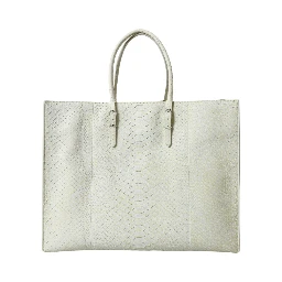 White Yellow Exotic Skin Leather Shopping Tote PAPIER Bag