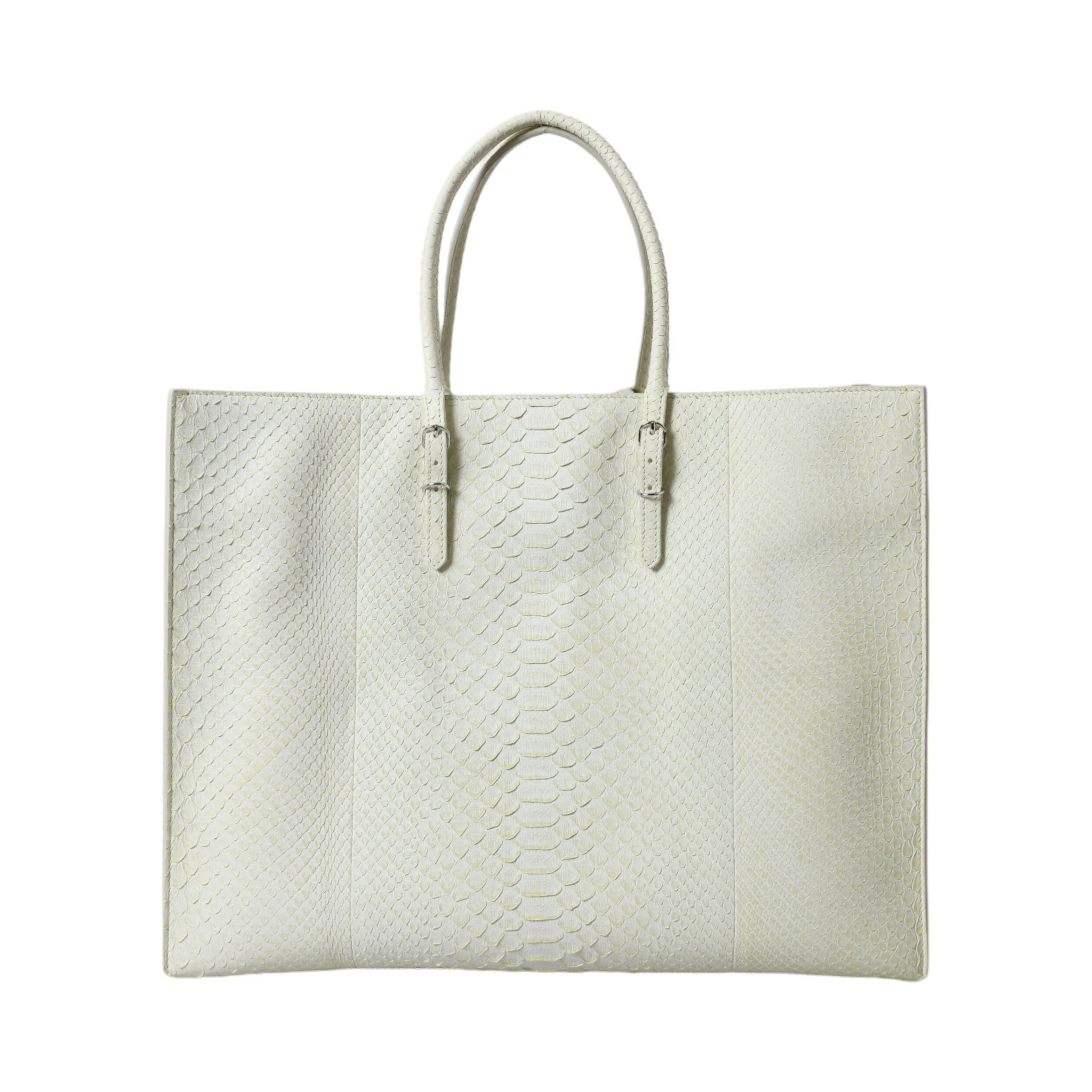 White Yellow Exotic Skin Leather Shopping Tote PAPIER Bag