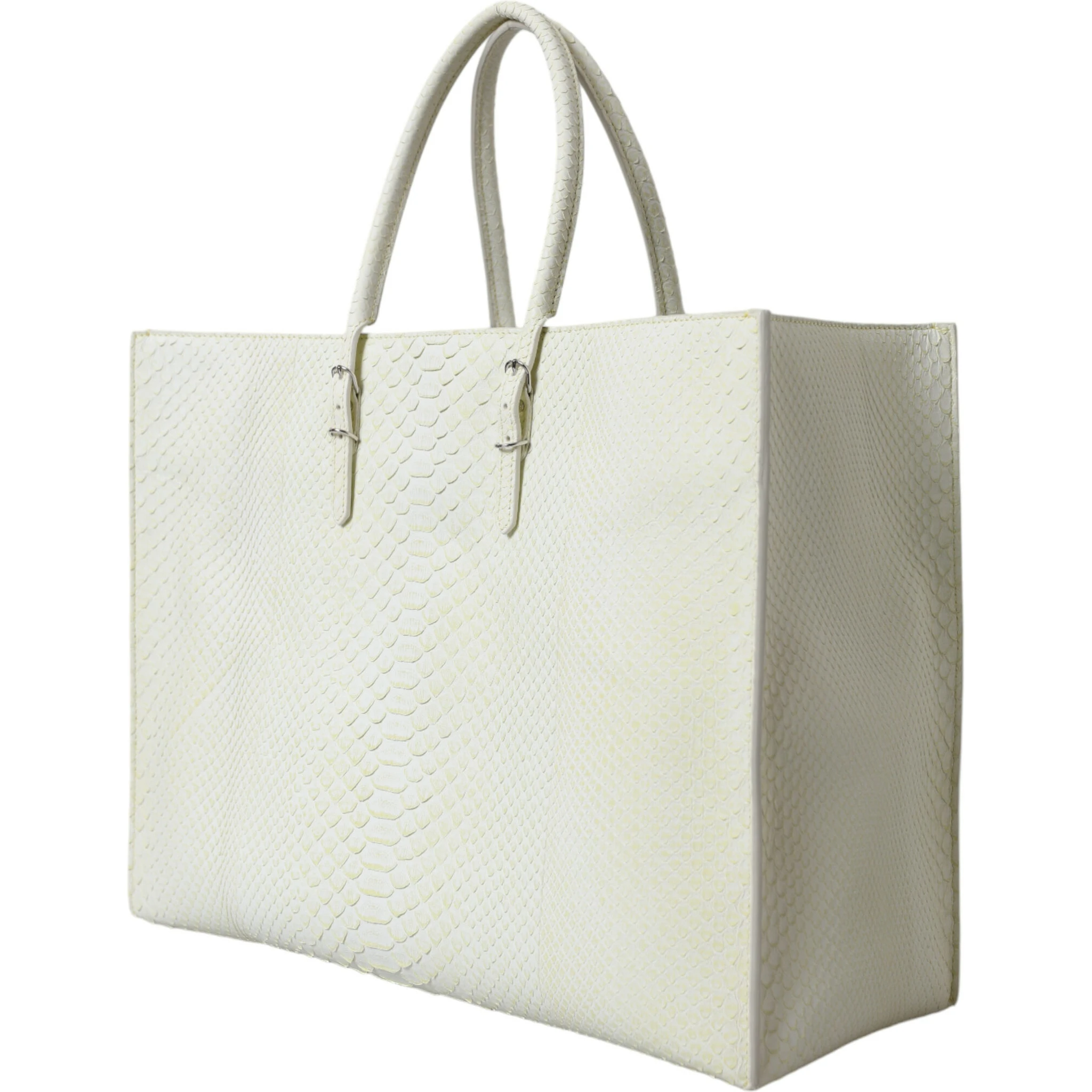 White Yellow Exotic Skin Leather Shopping Tote PAPIER Bag