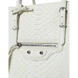 White Yellow Exotic Skin Leather Shopping Tote PAPIER Bag