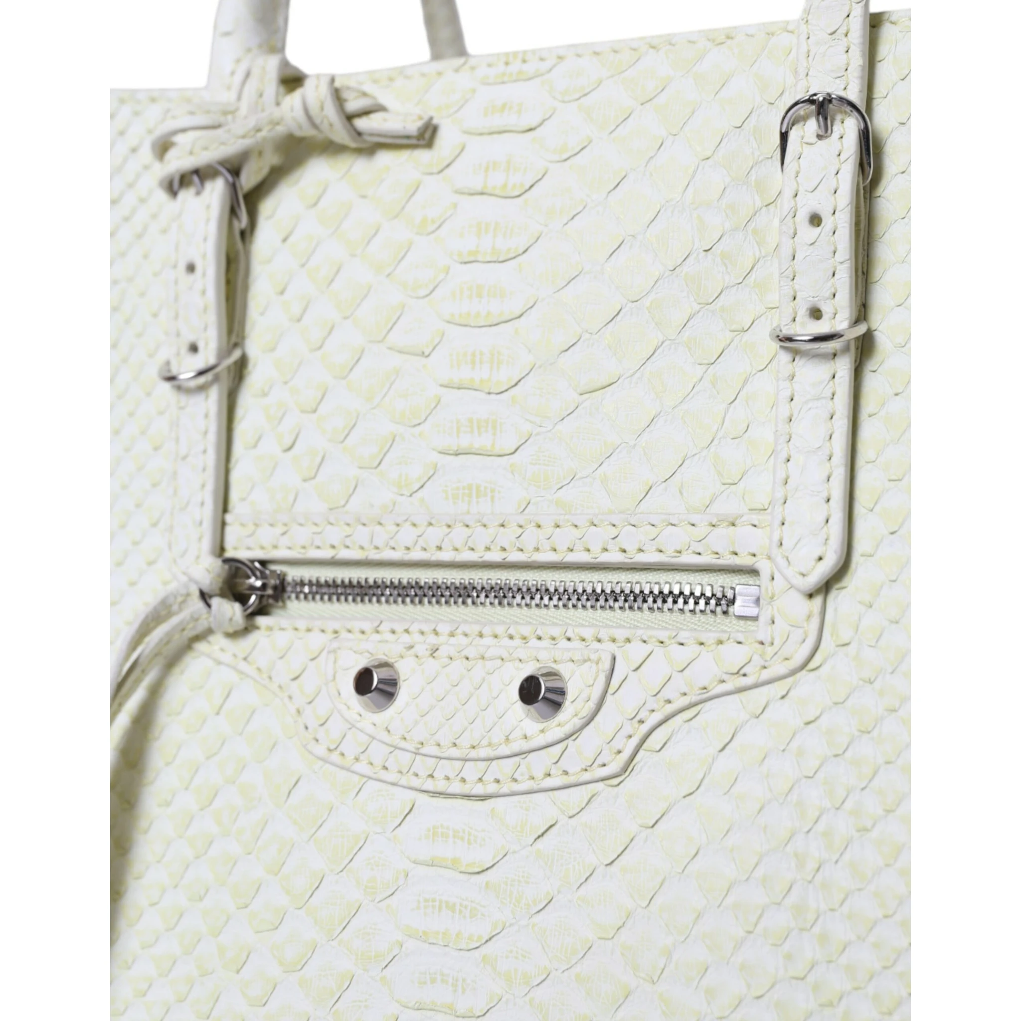 White Yellow Exotic Skin Leather Shopping Tote PAPIER Bag