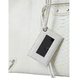 White Yellow Exotic Skin Leather Shopping Tote PAPIER Bag