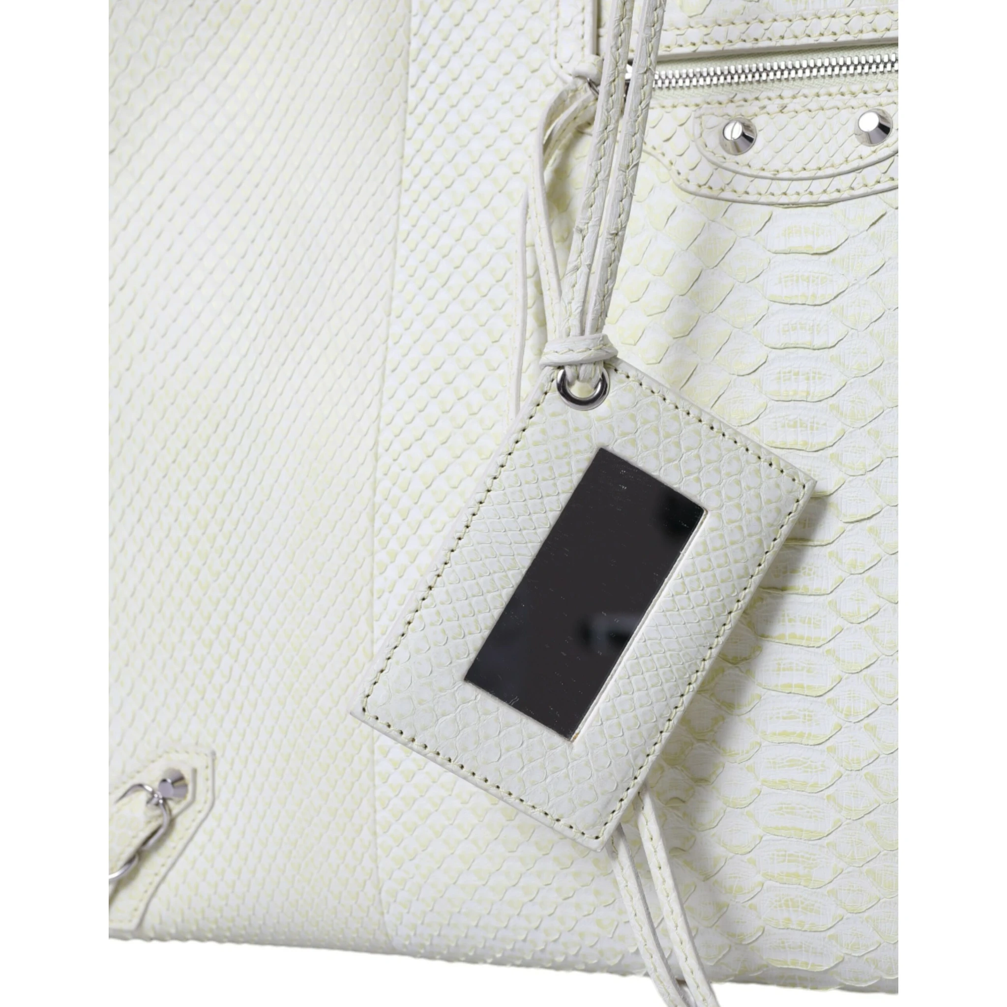 White Yellow Exotic Skin Leather Shopping Tote PAPIER Bag