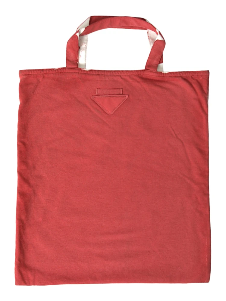 Red Jersey Fabric Logo Shoulder Shopping Tote Bag
