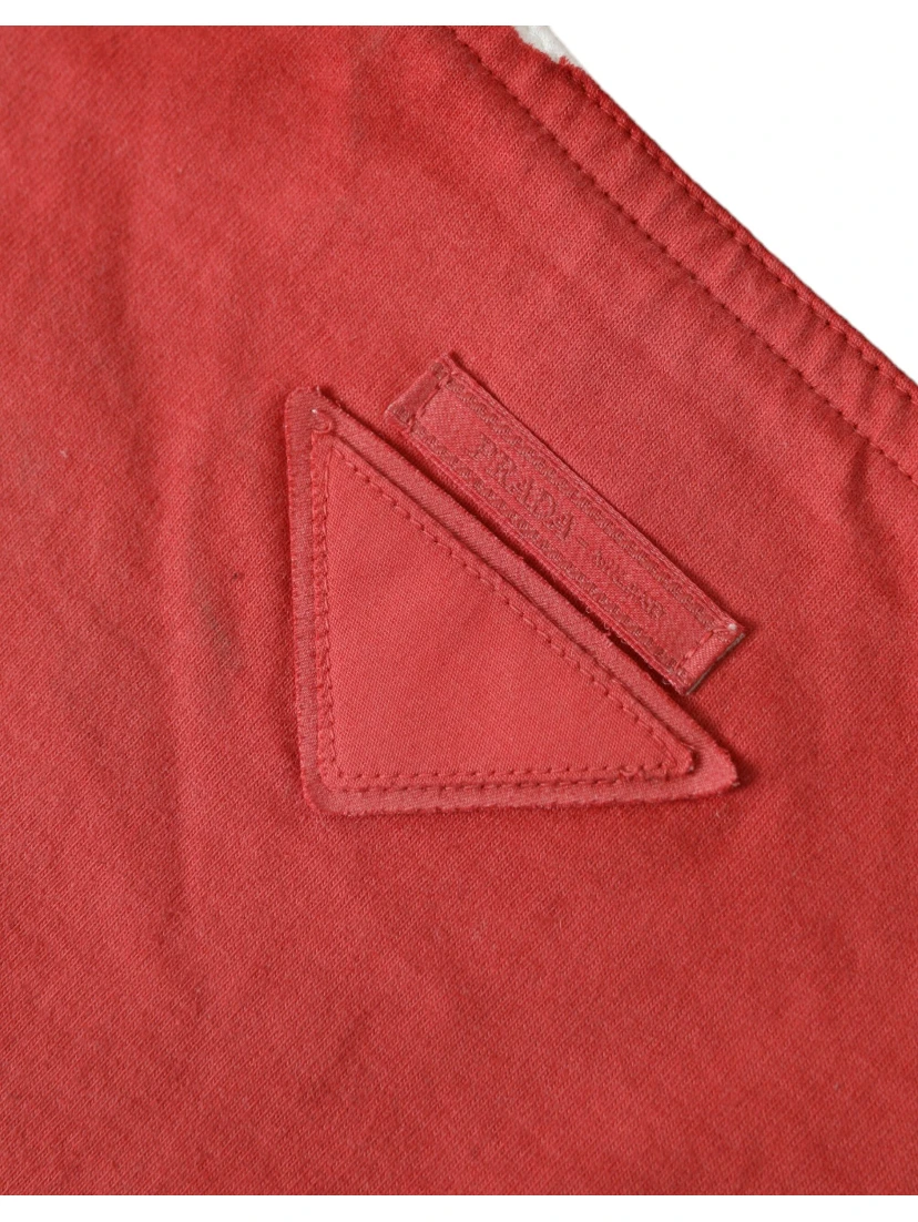 Red Jersey Fabric Logo Shoulder Shopping Tote Bag