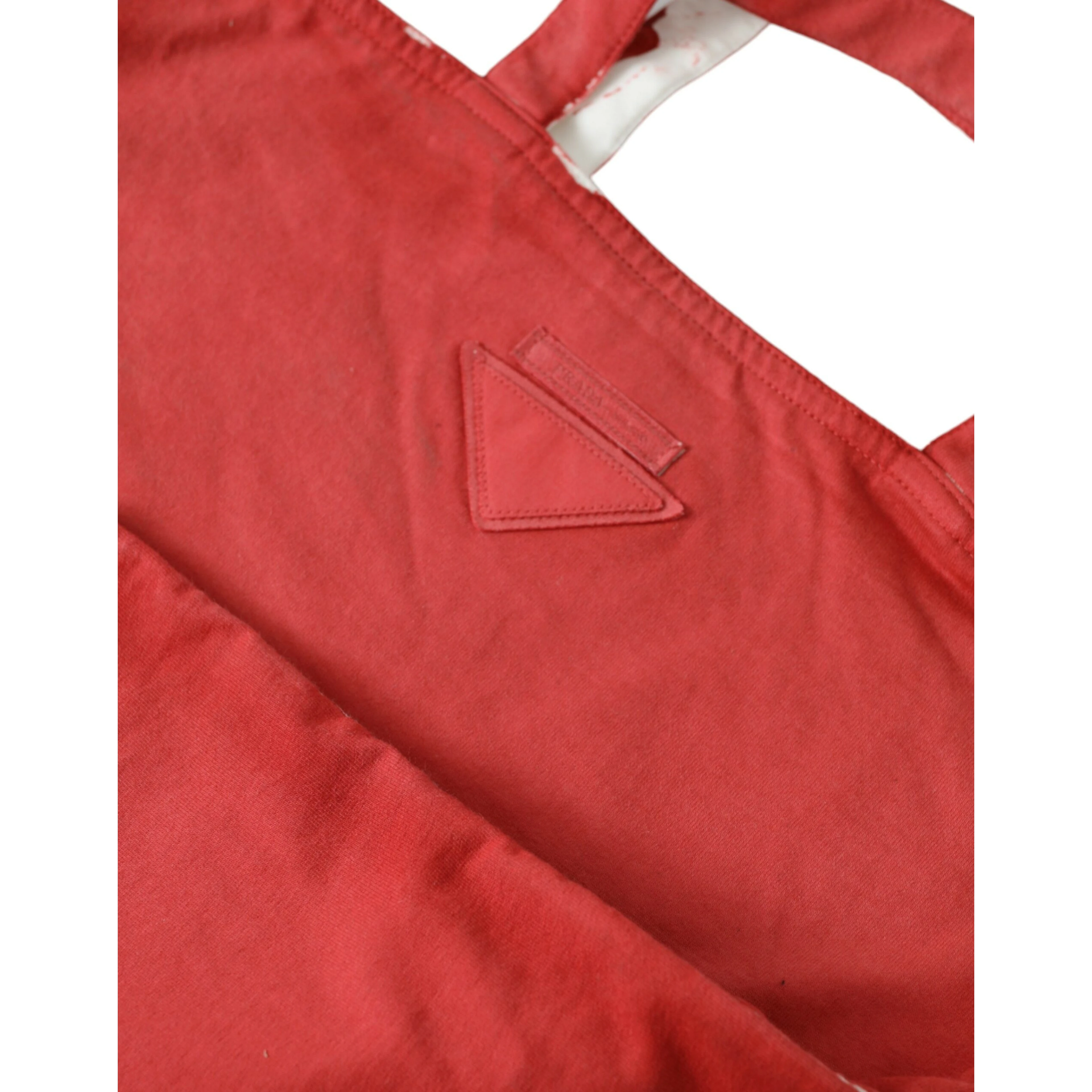 Red Jersey Fabric Logo Shoulder Shopping Tote Bag