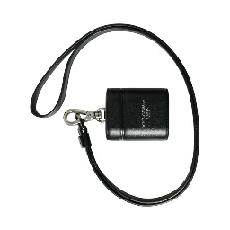 Black Leather Strap Silver Metal Logo Printed Airpods Case