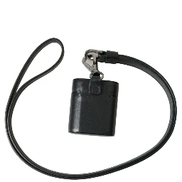 Black Leather Strap Silver Metal Logo Printed Airpods Case