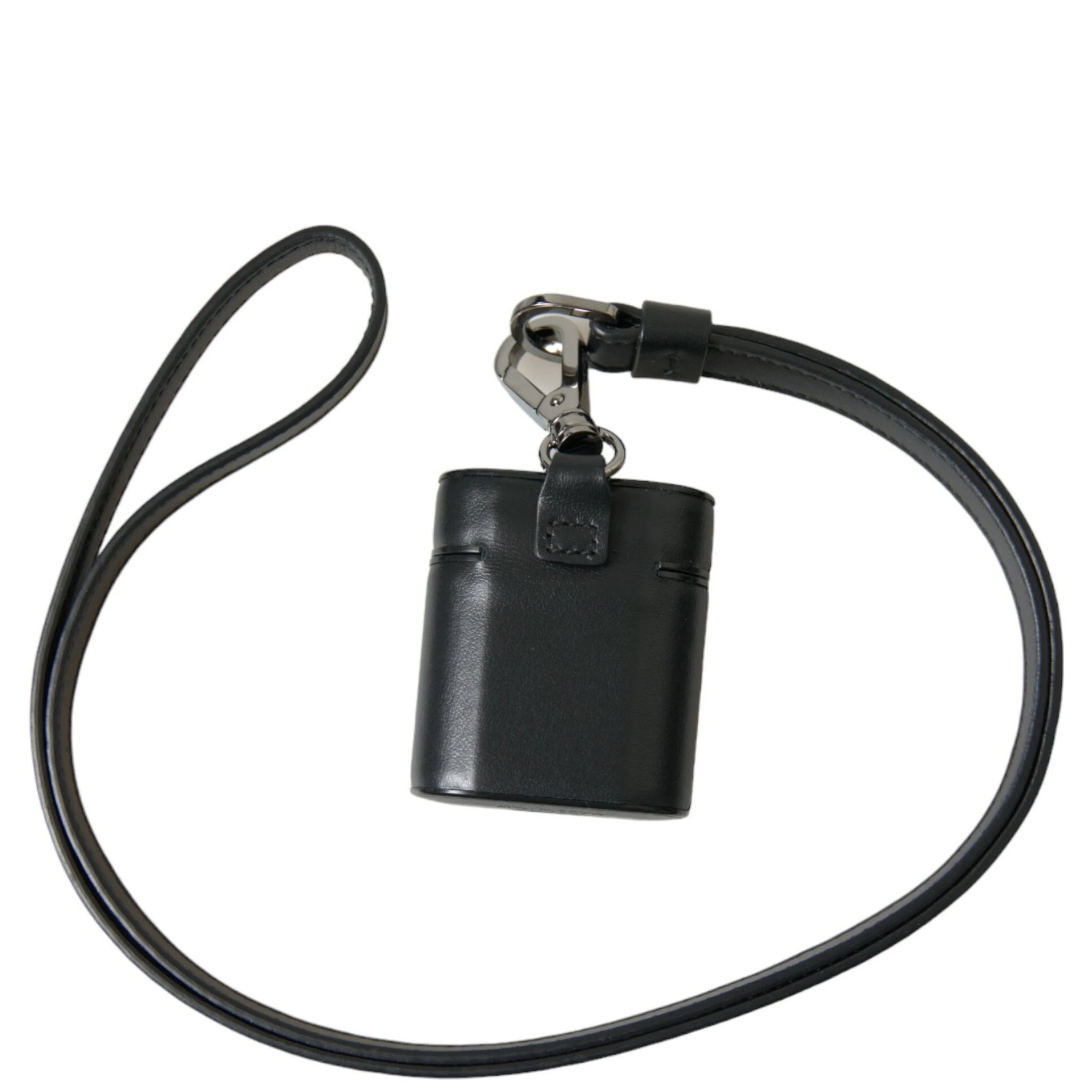 Black Leather Strap Silver Metal Logo Printed Airpods Case