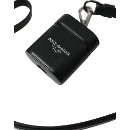 Black Leather Strap Silver Metal Logo Printed Airpods Case