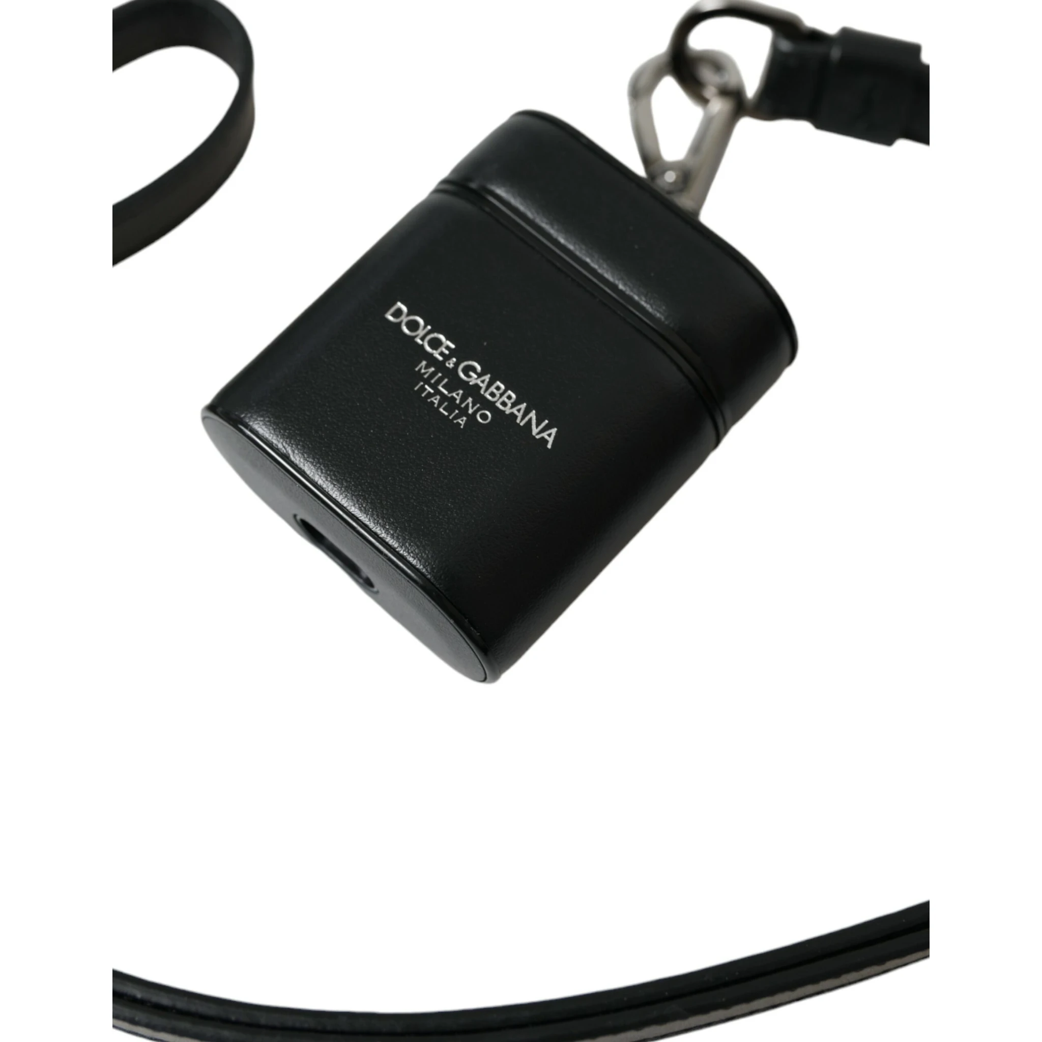 Black Leather Strap Silver Metal Logo Printed Airpods Case