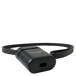 Black Leather Strap Silver Metal Logo Printed Airpods Case