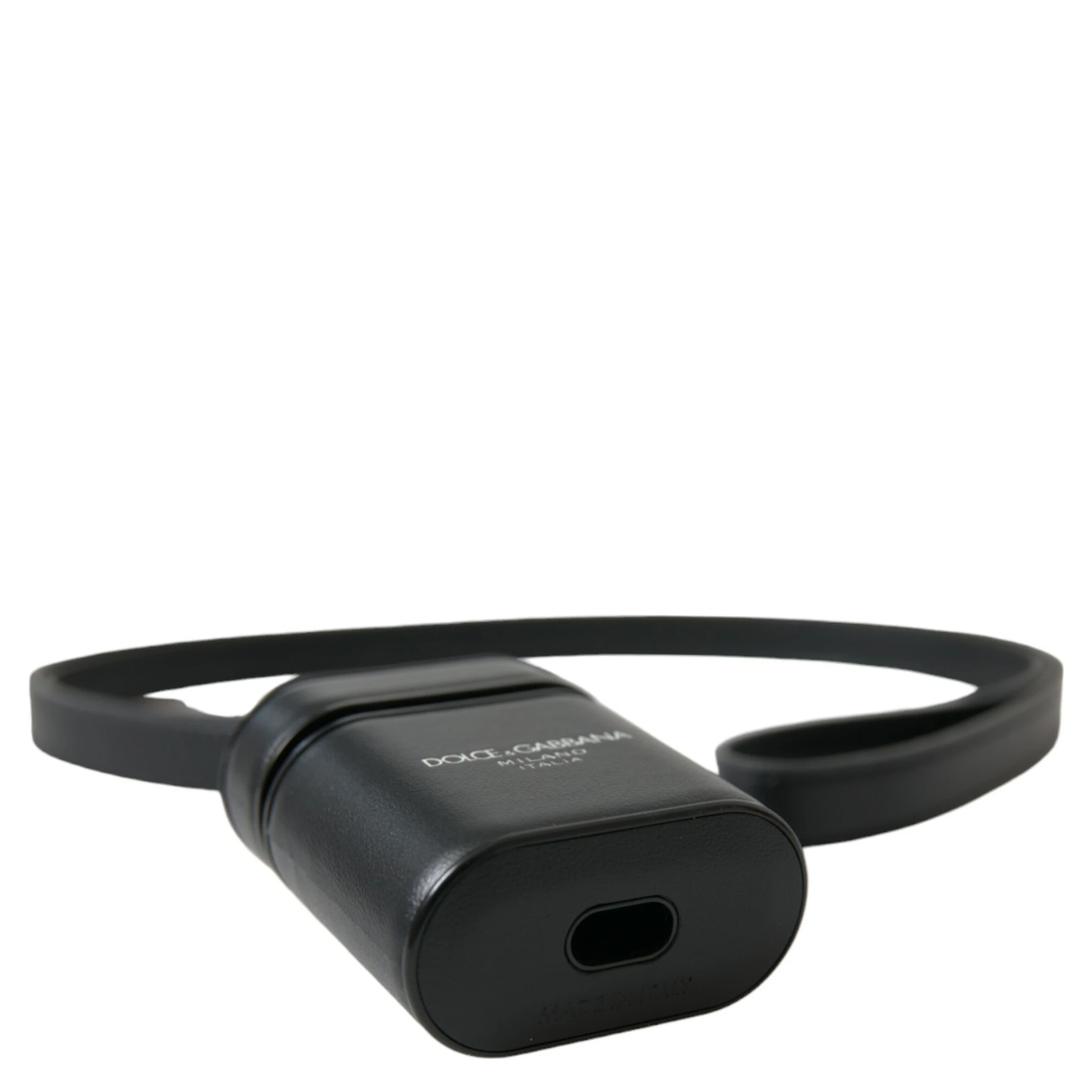 Black Leather Strap Silver Metal Logo Printed Airpods Case