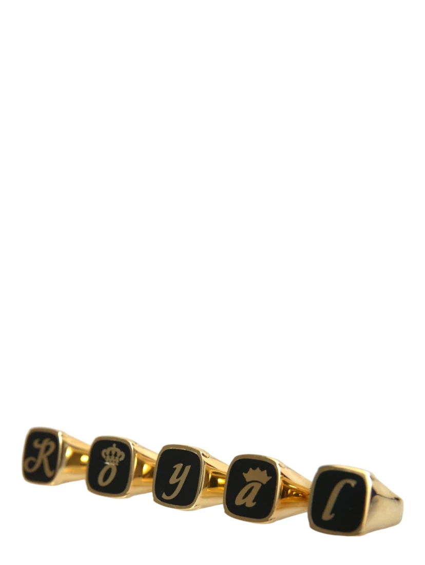 Gold Brass ROYAL Enamel Set of 5 Ring