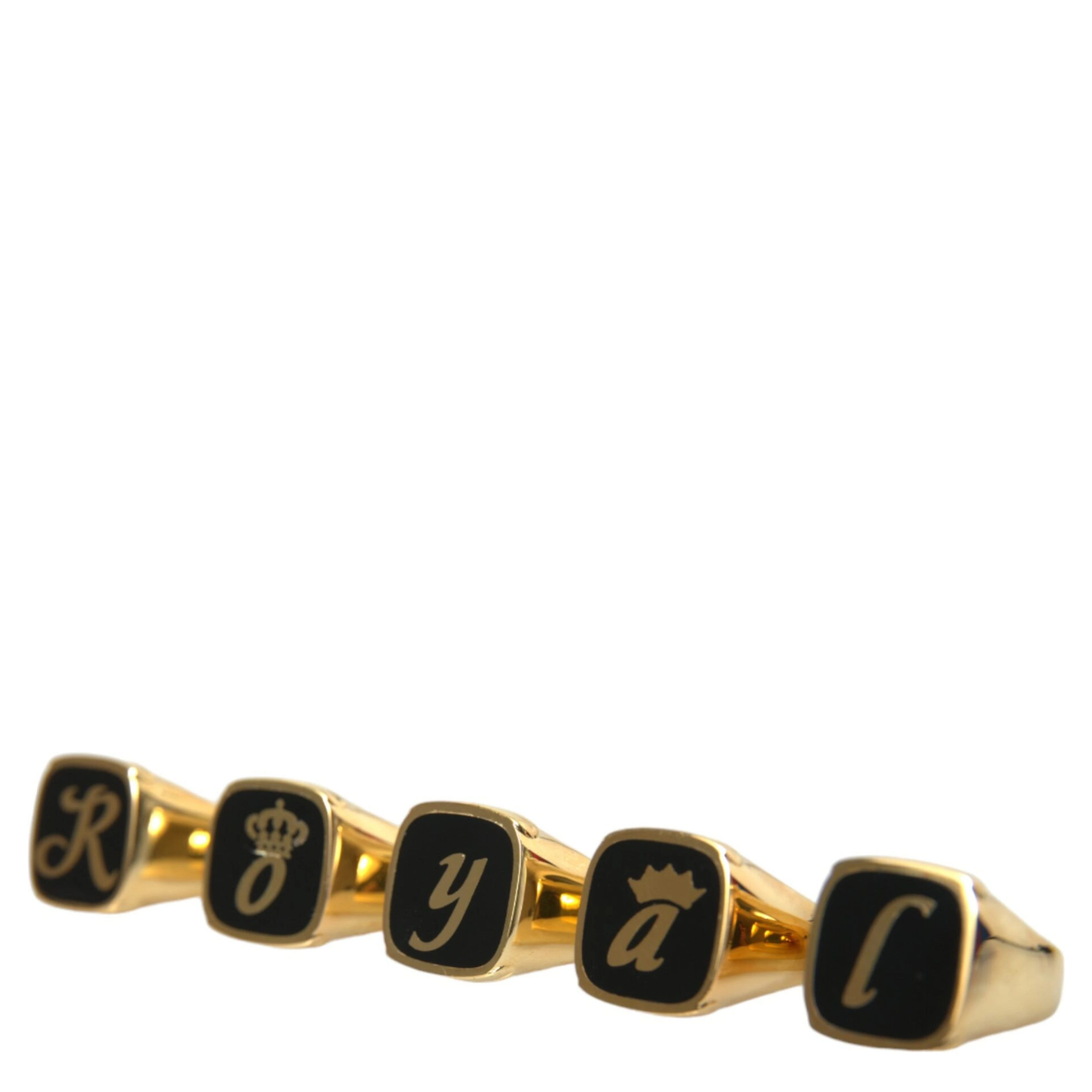 Gold Brass ROYAL Enamel Set of 5 Ring
