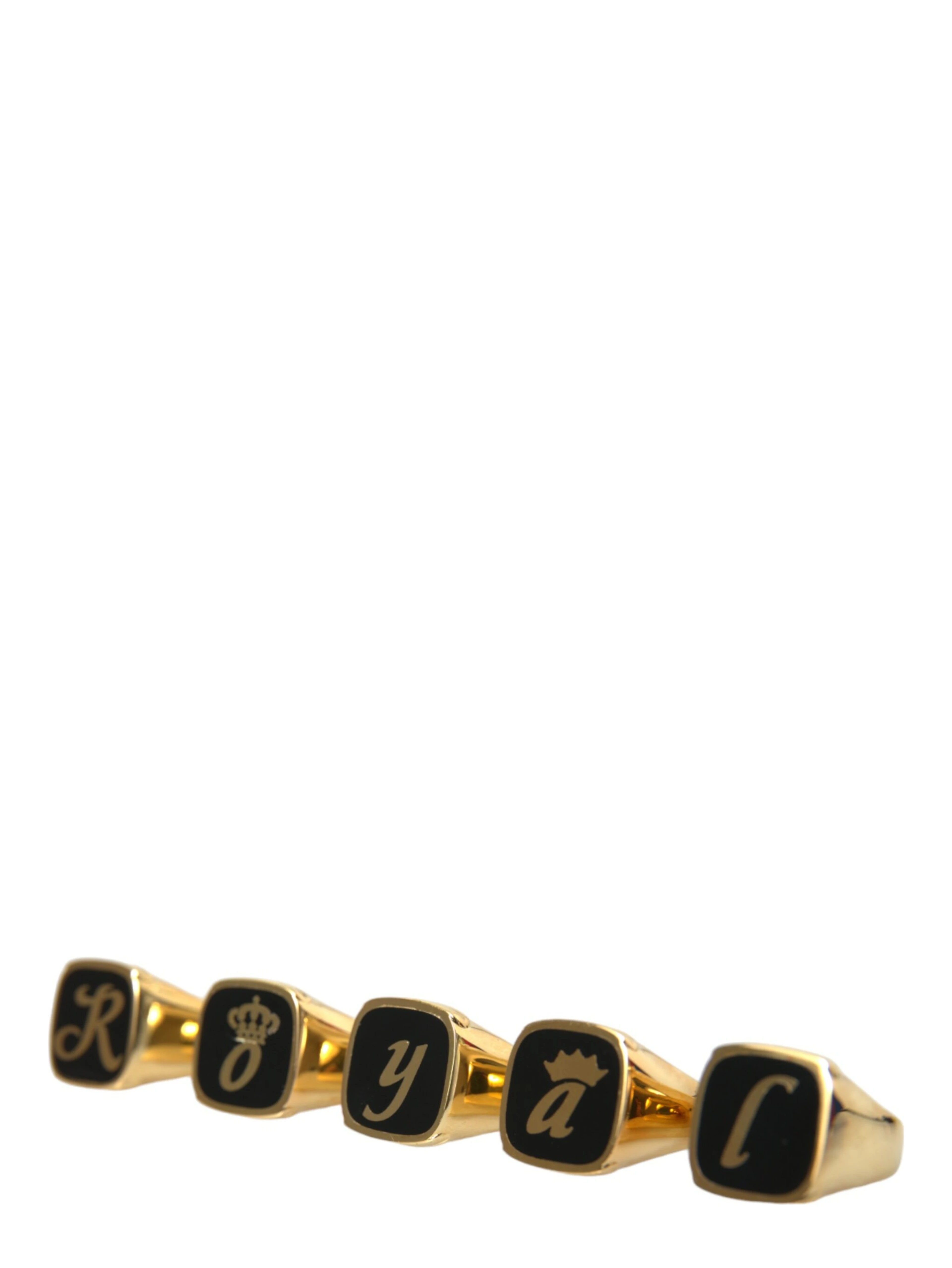 Gold Brass ROYAL Enamel Set of 5 Ring