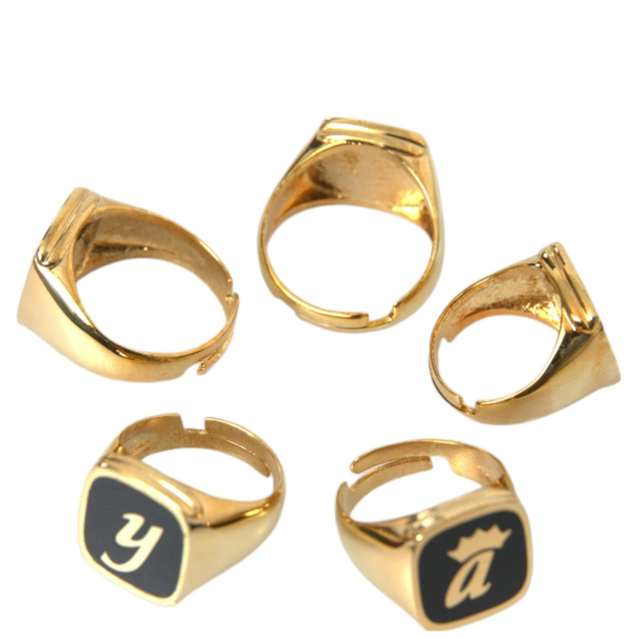Gold Brass ROYAL Enamel Set of 5 Ring