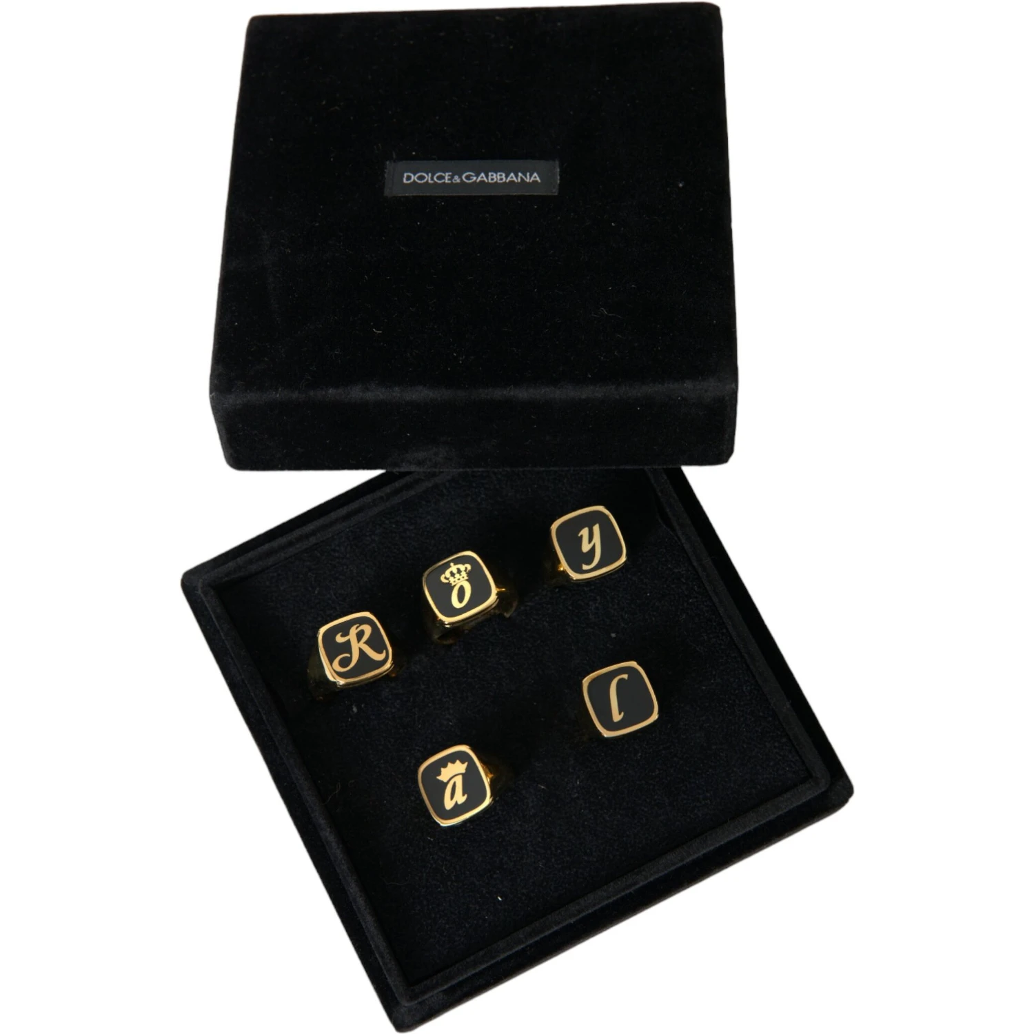 Gold Brass ROYAL Enamel Set of 5 Ring