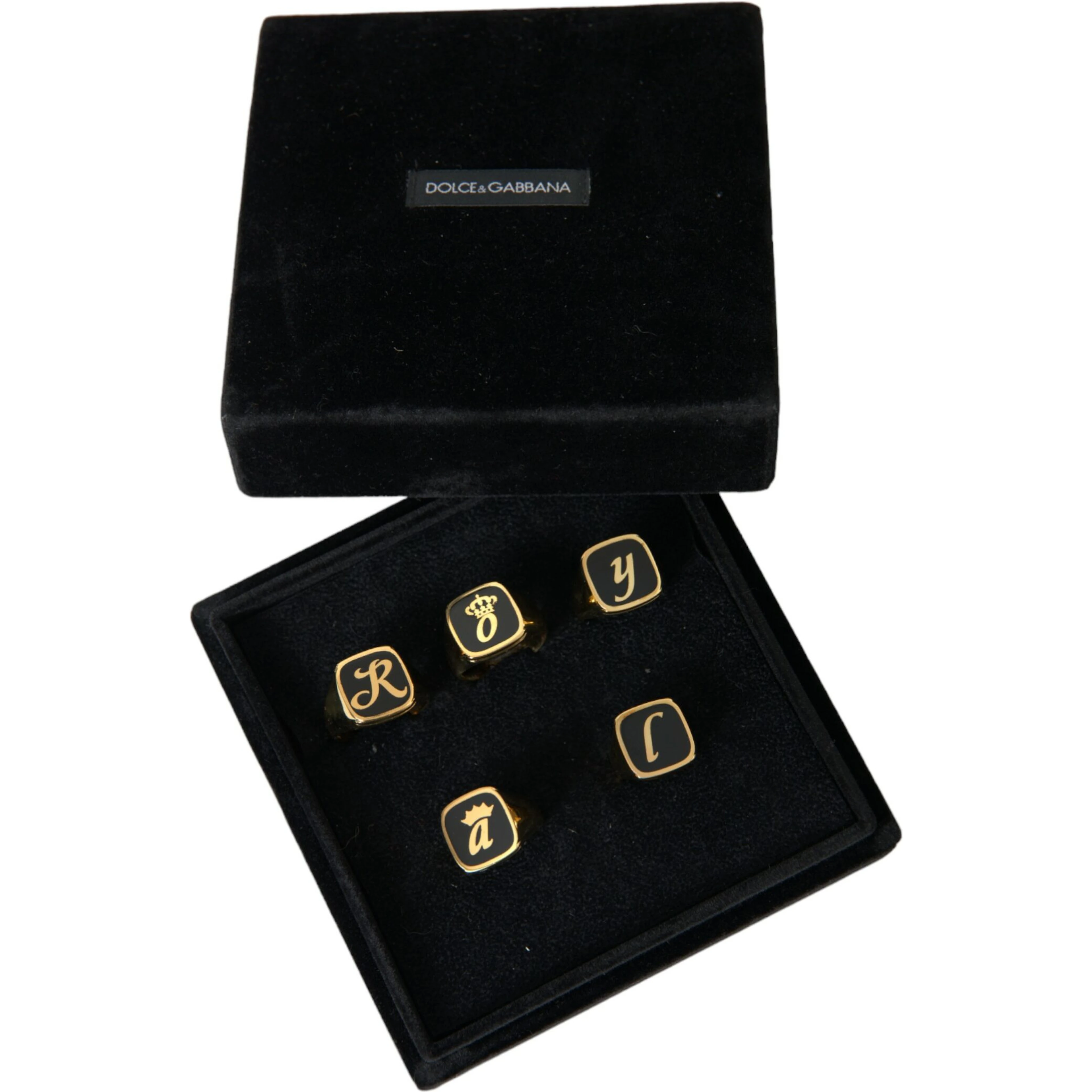 Gold Brass ROYAL Enamel Set of 5 Ring