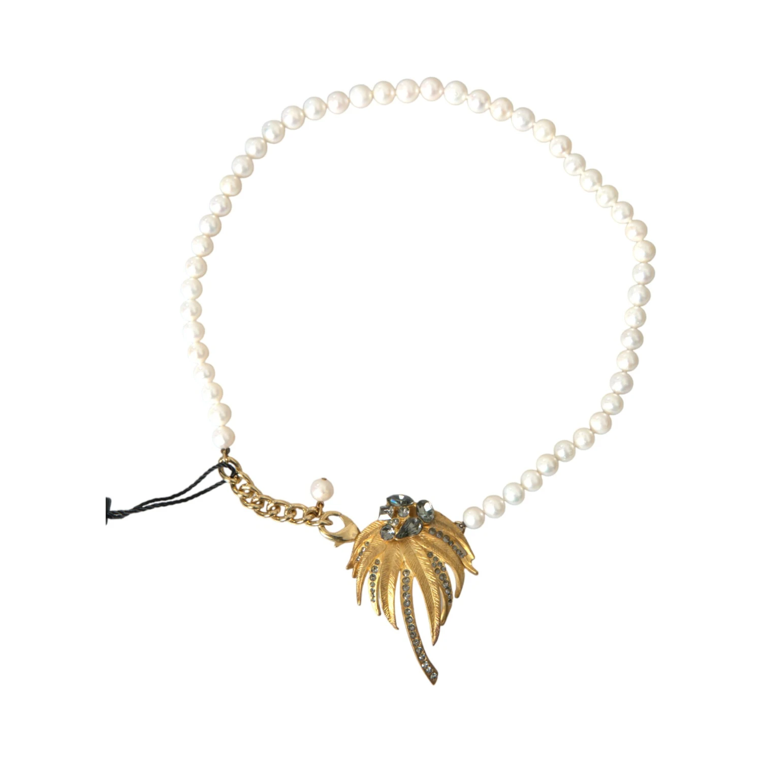 Gold Brass Crystal Pearl Tree Pendant Charm Necklace