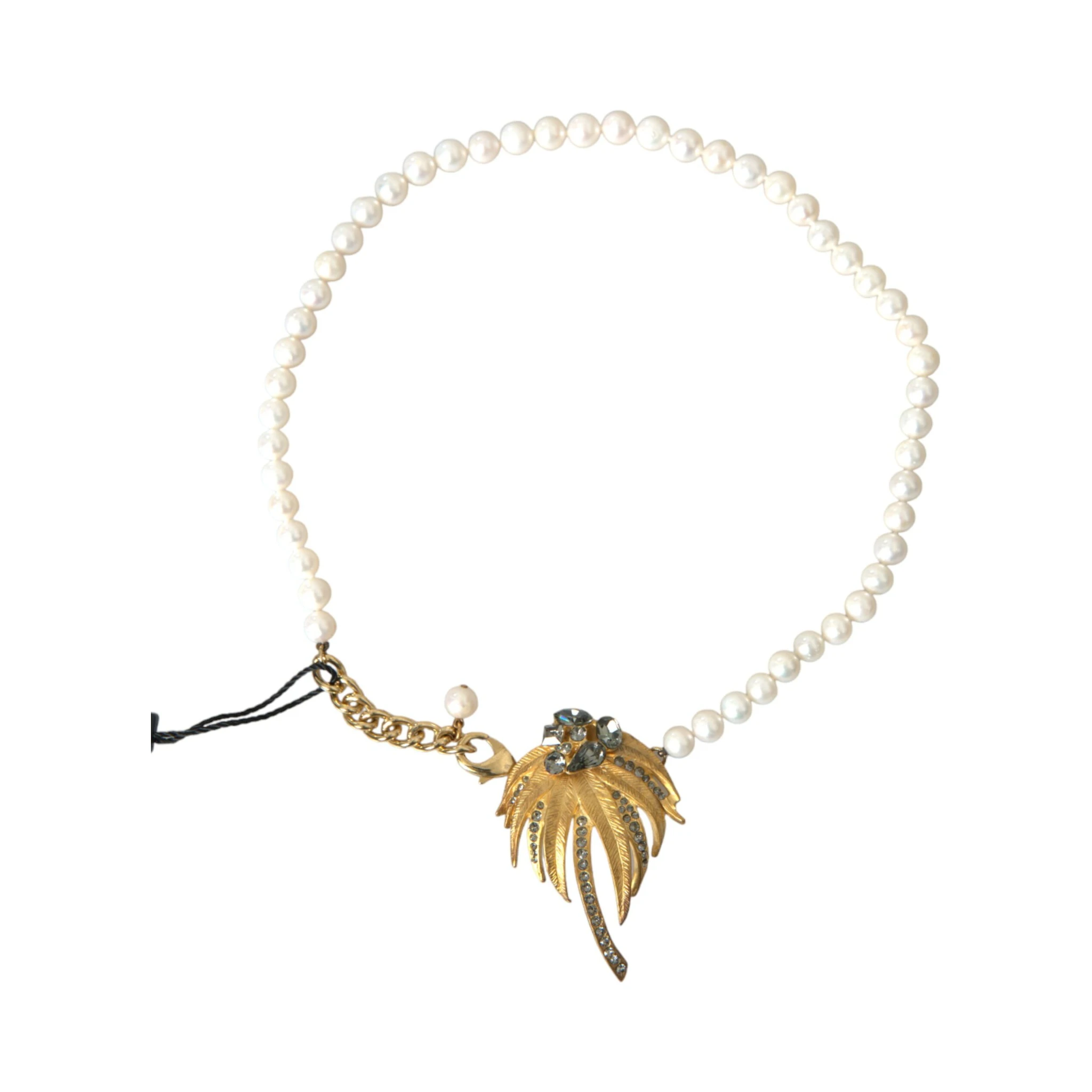 Gold Brass Crystal Pearl Tree Pendant Charm Necklace