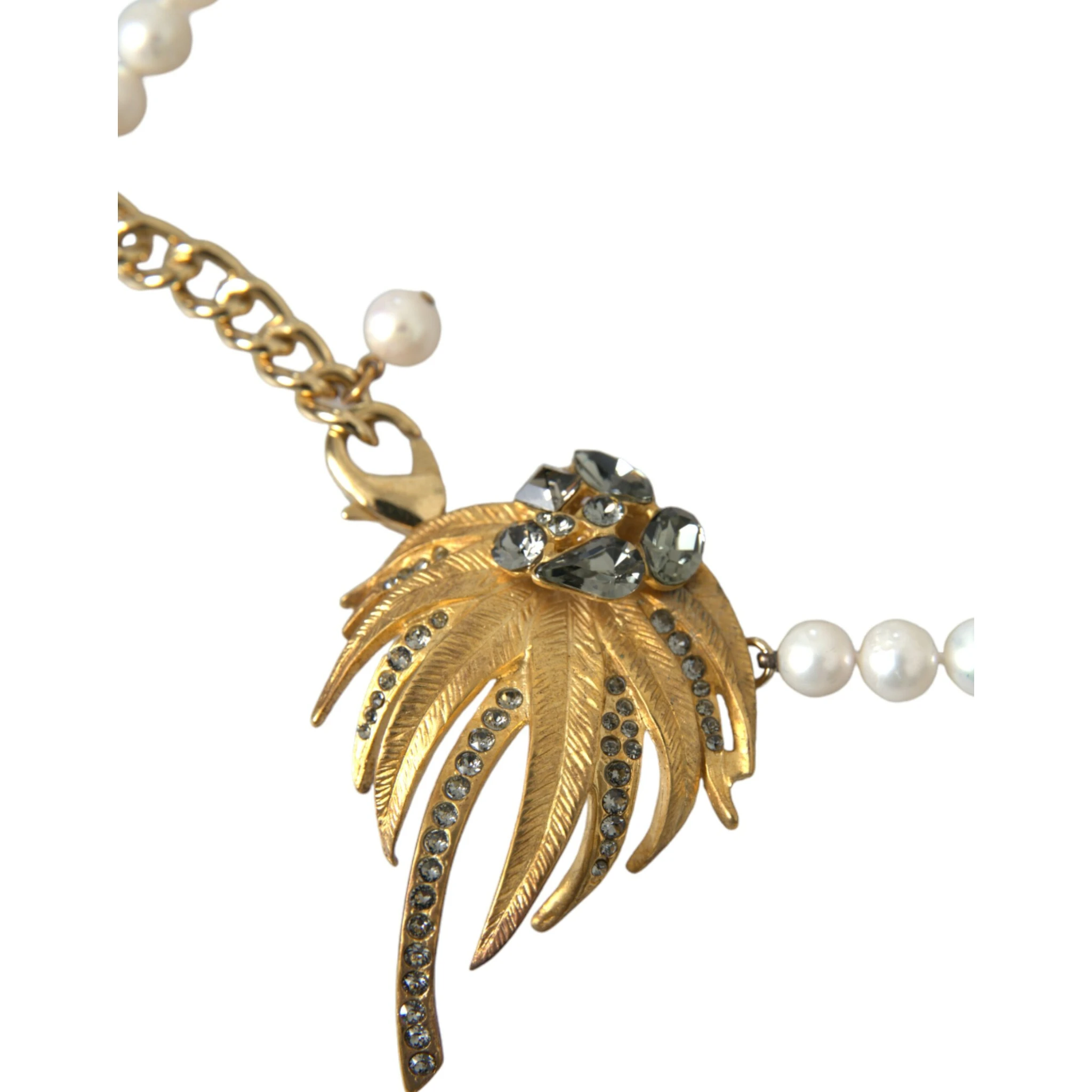 Gold Brass Crystal Pearl Tree Pendant Charm Necklace