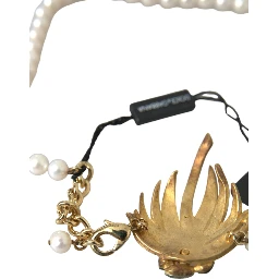 Gold Brass Crystal Pearl Tree Pendant Charm Necklace