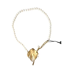 Gold Brass Crystal Pearl Tree Pendant Charm Necklace