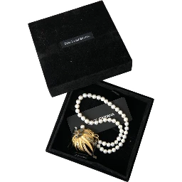 Gold Brass Crystal Pearl Tree Pendant Charm Necklace