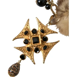 Gold Black Crystals Lapin Fur Filigree Chocker Necklace