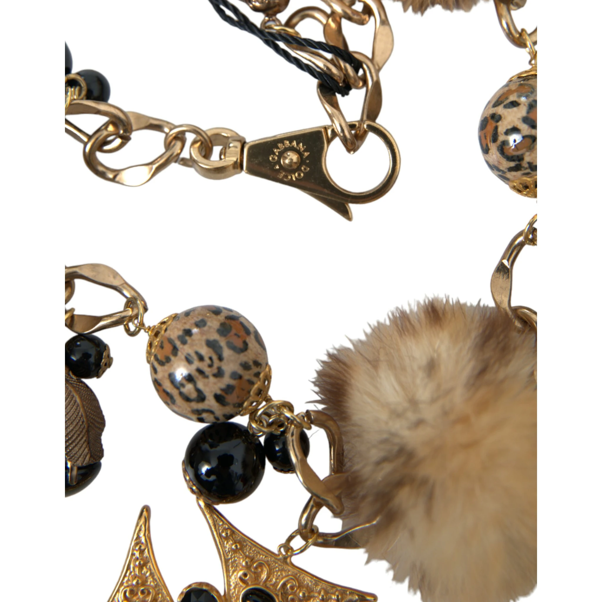 Gold Black Crystals Lapin Fur Filigree Chocker Necklace