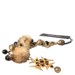 Gold Black Crystals Lapin Fur Filigree Chocker Necklace