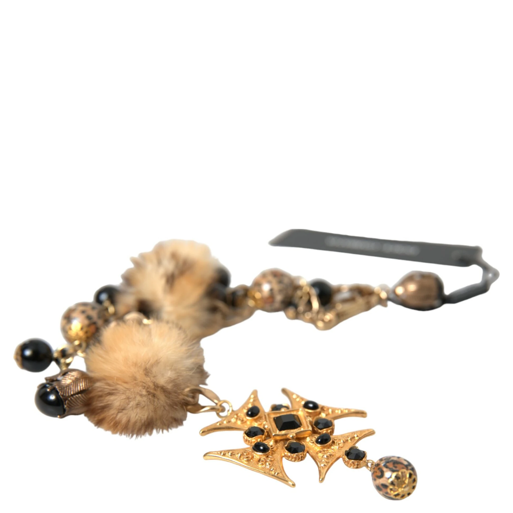 Gold Black Crystals Lapin Fur Filigree Chocker Necklace