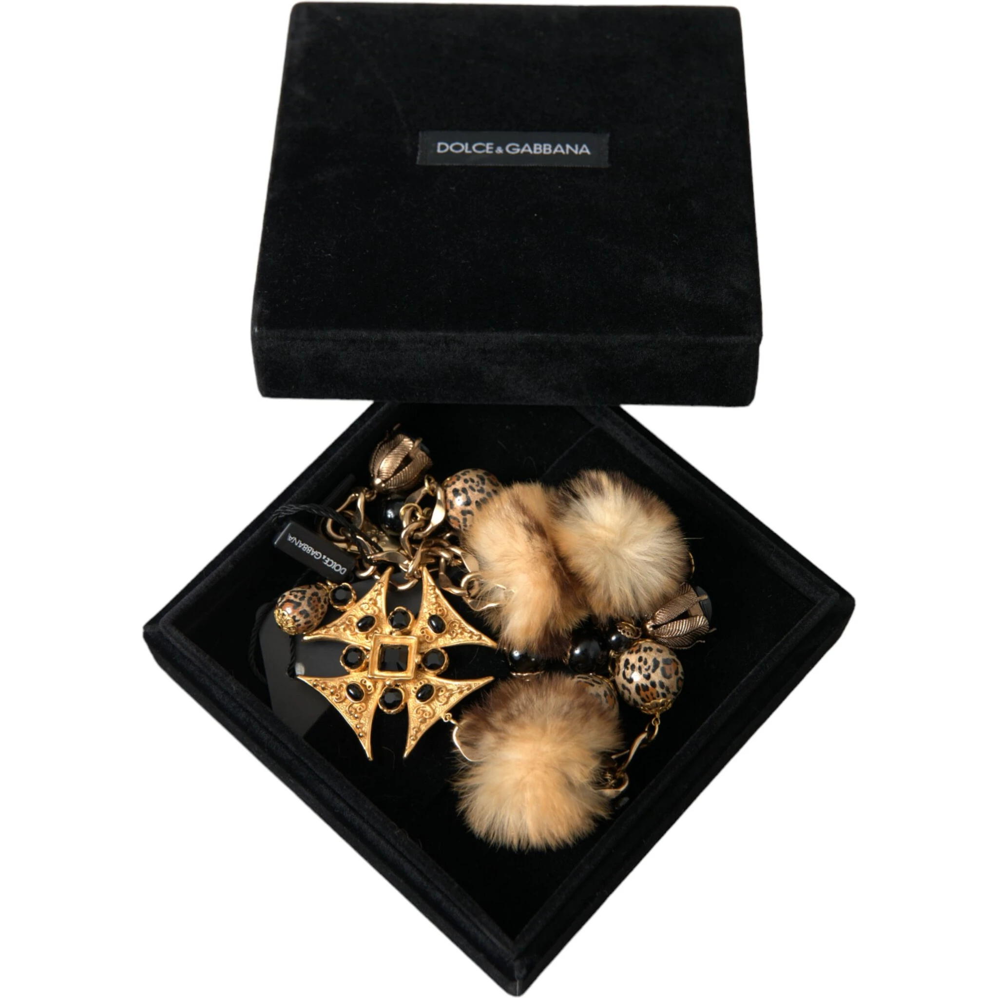 Gold Black Crystals Lapin Fur Filigree Chocker Necklace