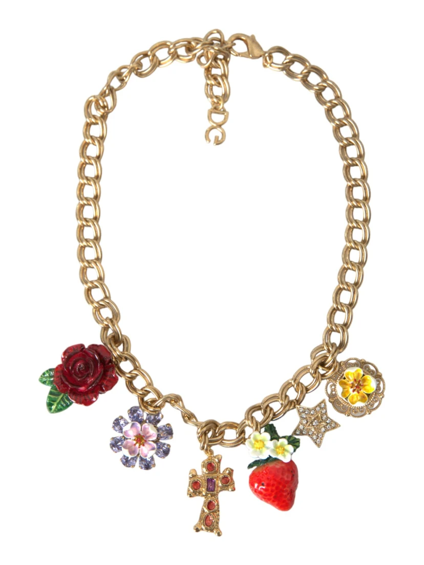 Gold Chain Rose Cross Strawberry Star Pendant Necklace