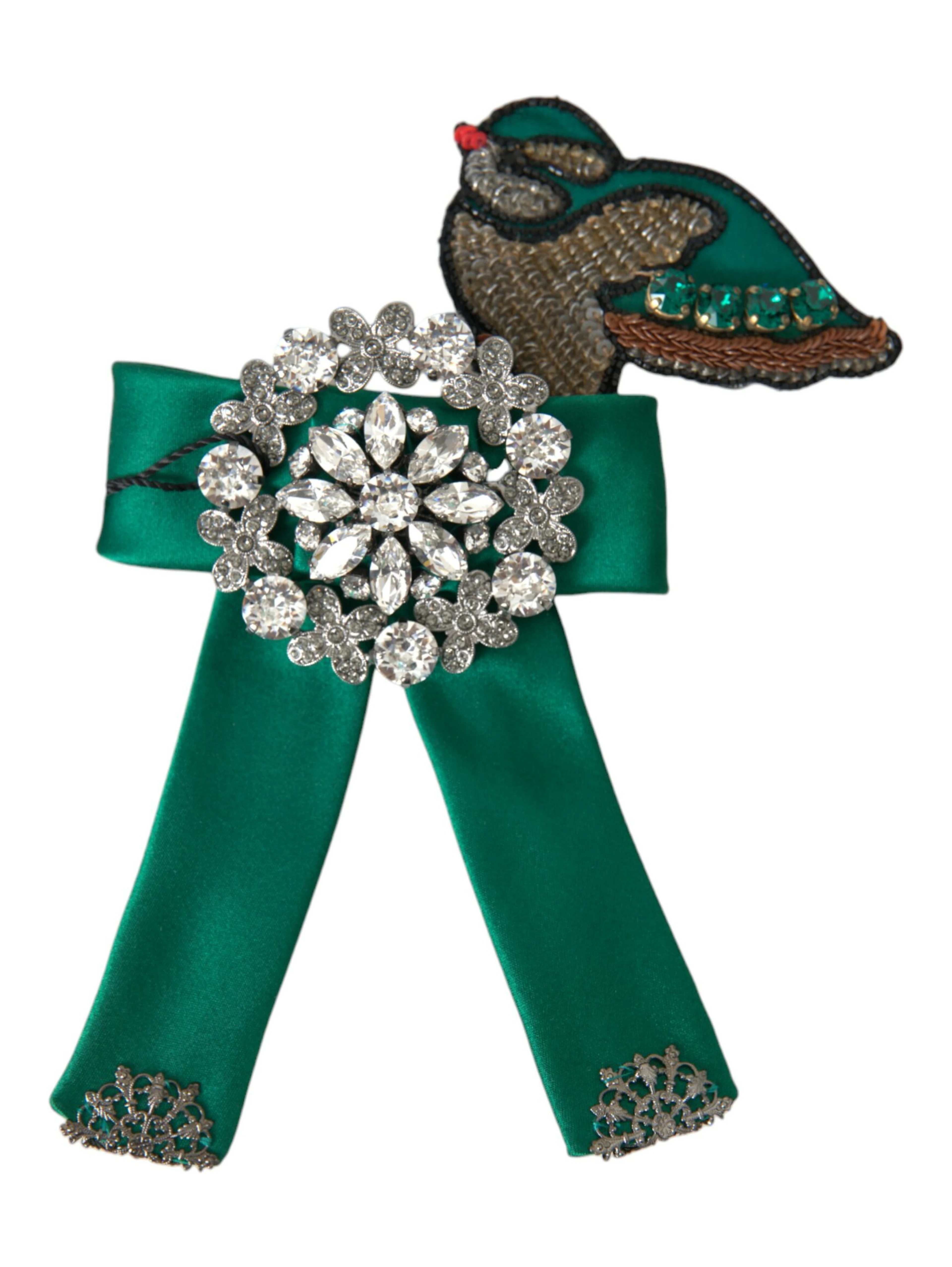 Green Satin Bird Crystal Women Hair Clip