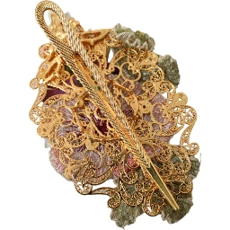 Gold Brass Floral Crystal Sequined Hair Clip