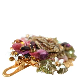 Gold Brass Floral Crystal Sequined Hair Clip