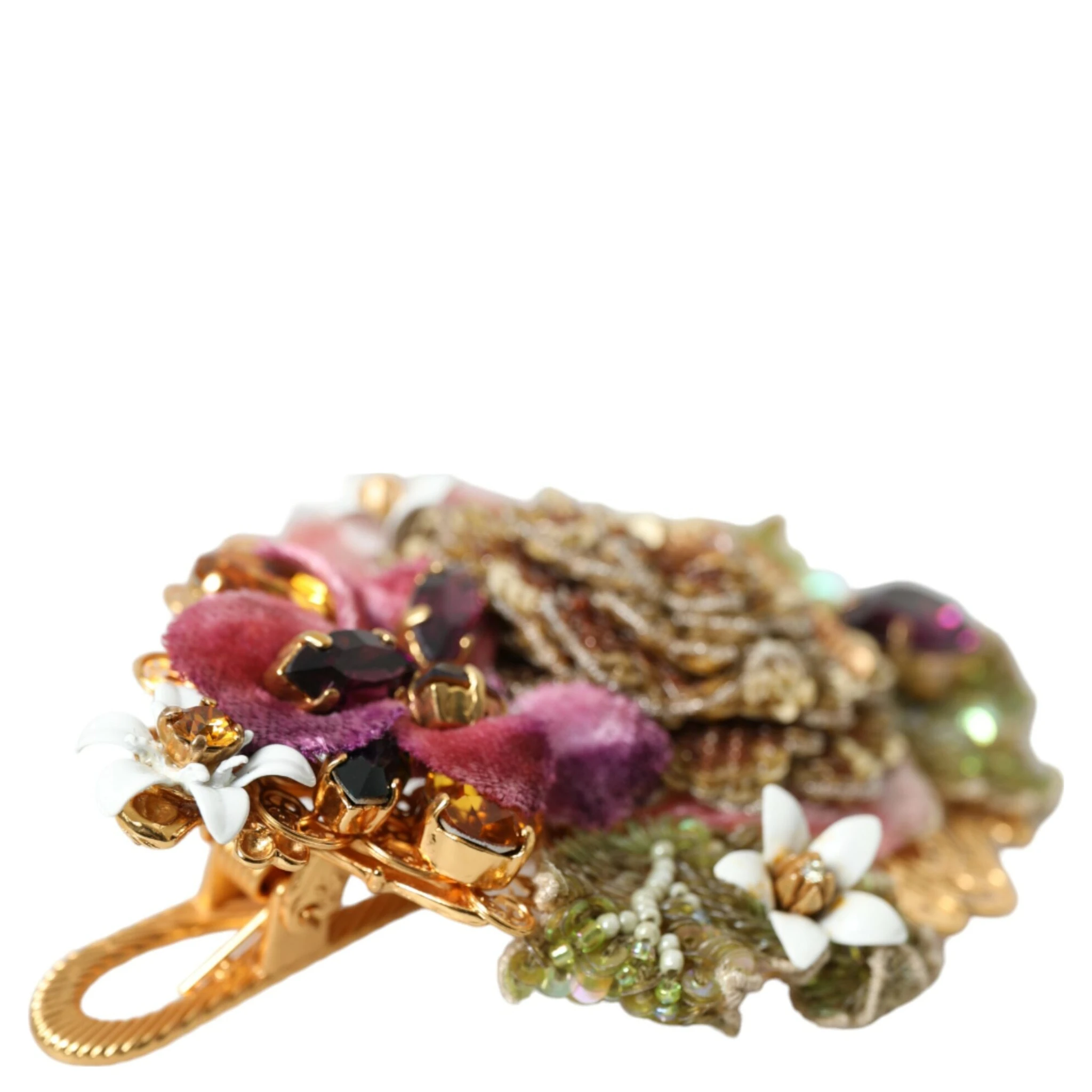 Gold Brass Floral Crystal Sequined Hair Clip