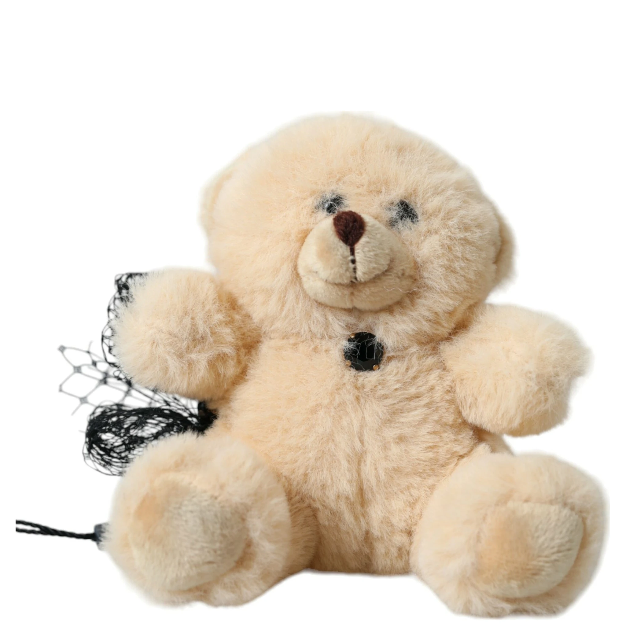 Beige Teddy Bear Mesh Net Band Hair Clip