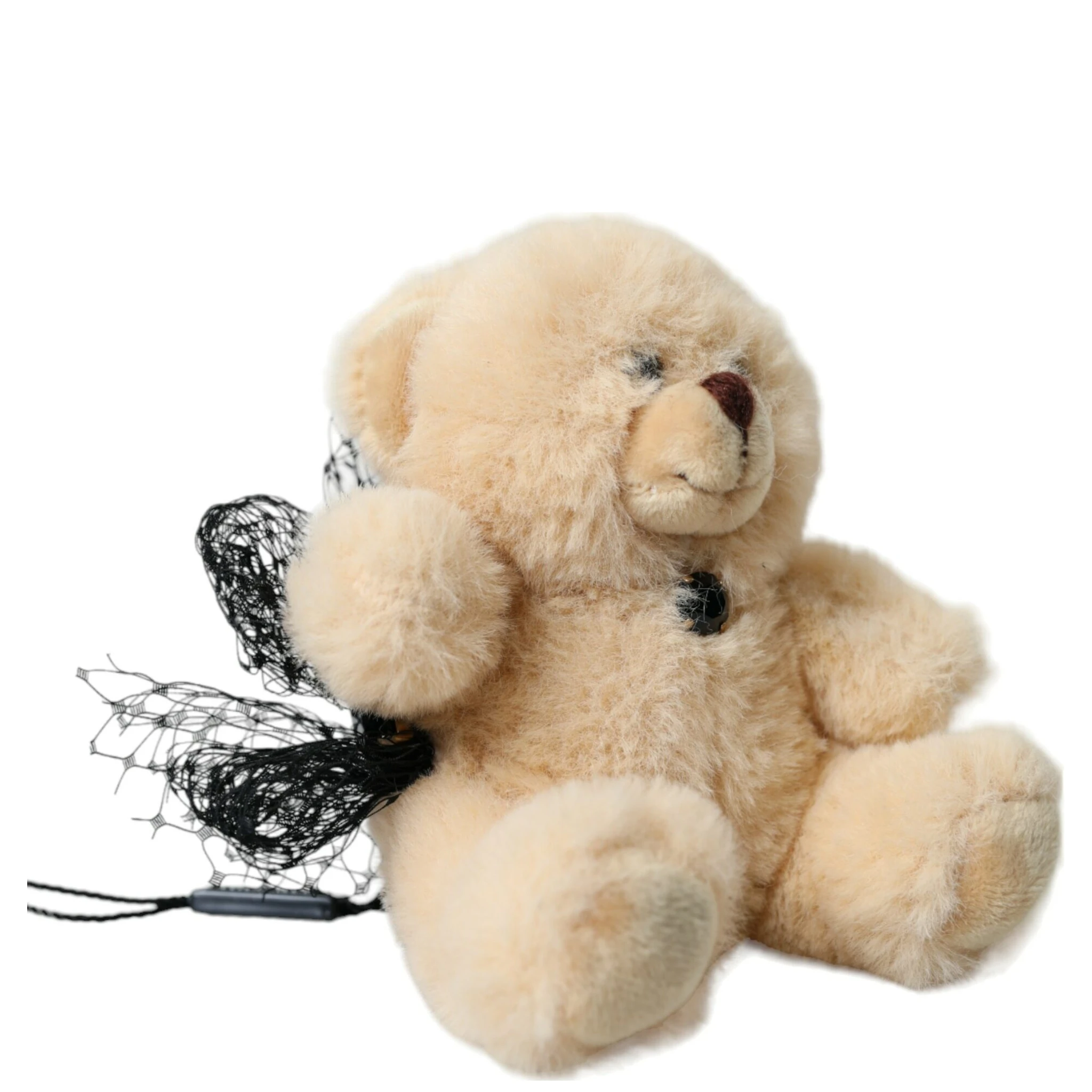 Beige Teddy Bear Mesh Net Band Hair Clip