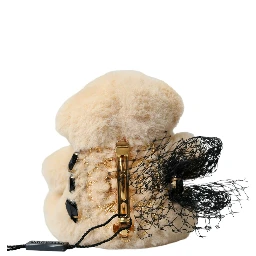 Beige Teddy Bear Mesh Net Band Hair Clip