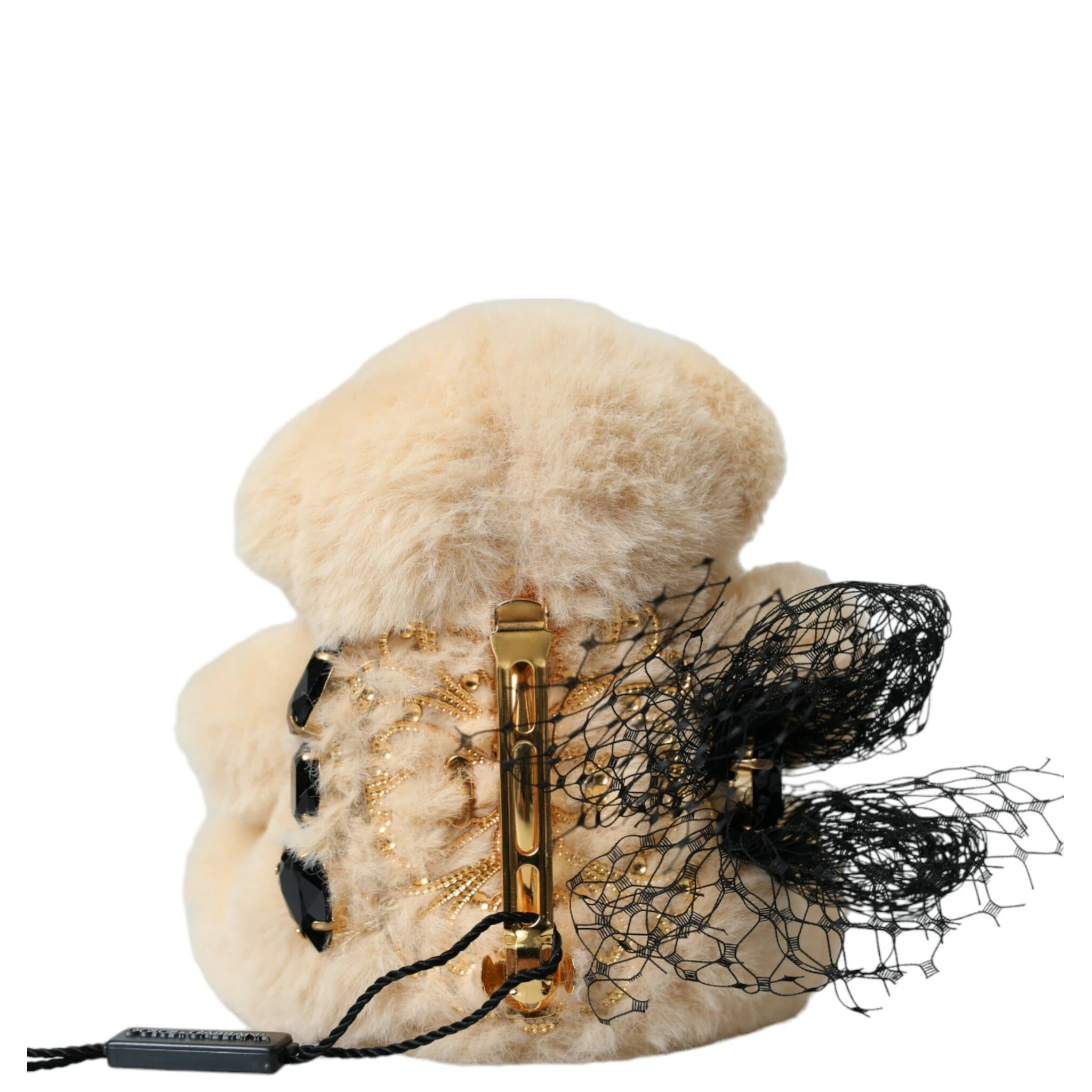 Beige Teddy Bear Mesh Net Band Hair Clip