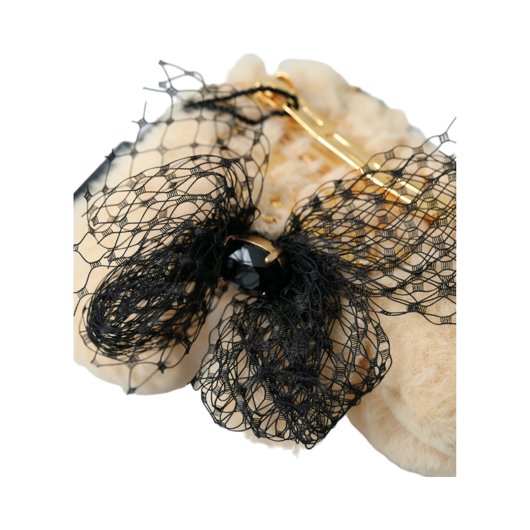 Beige Teddy Bear Mesh Net Band Hair Clip