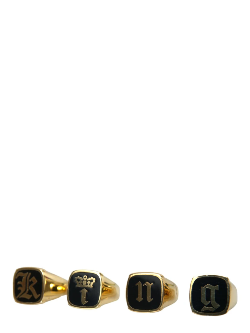 Gold Brass KING Enamel Set of 4 Ring