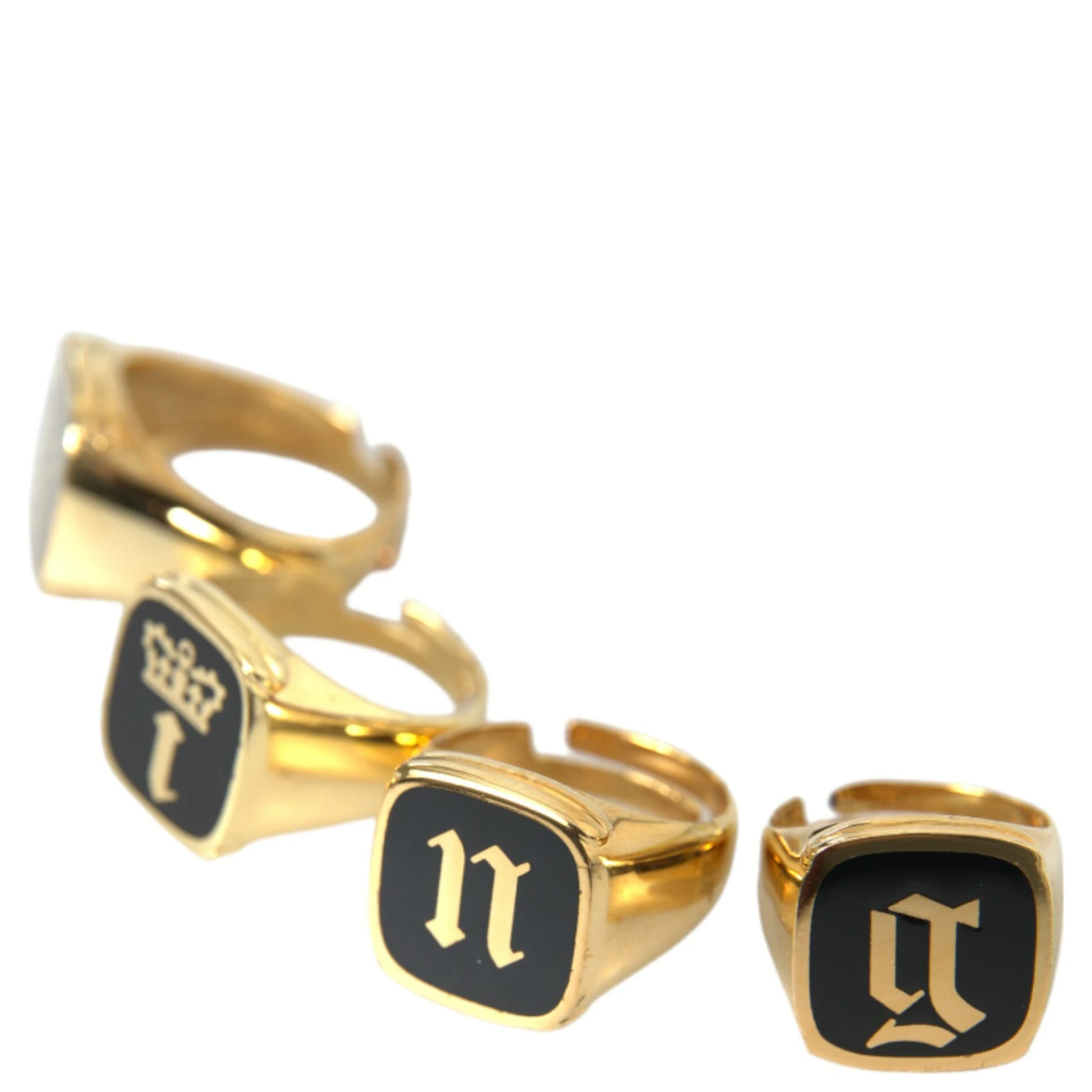 Gold Brass KING Enamel Set of 4 Ring