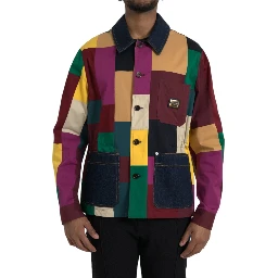 Multicolor Patchwork Cotton Collared Jacket
