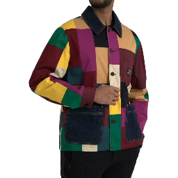 Multicolor Patchwork Cotton Collared Jacket