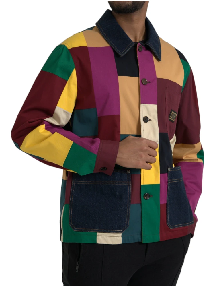 Multicolor Patchwork Cotton Collared Jacket alternative