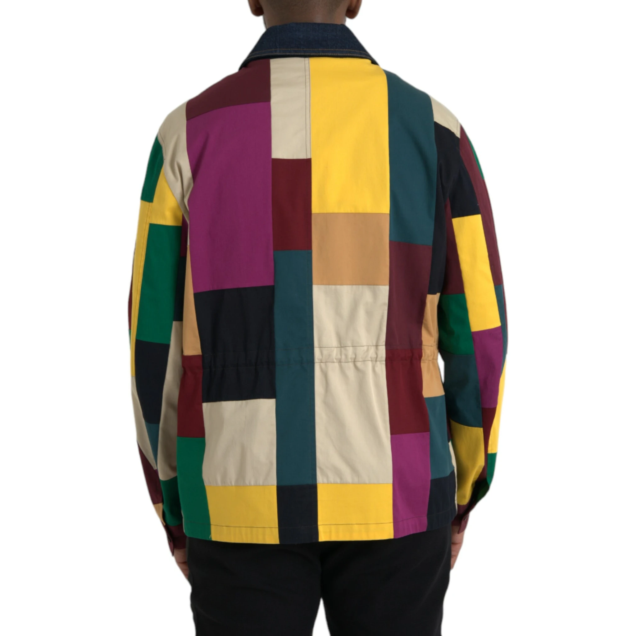 Multicolor Patchwork Cotton Collared Jacket